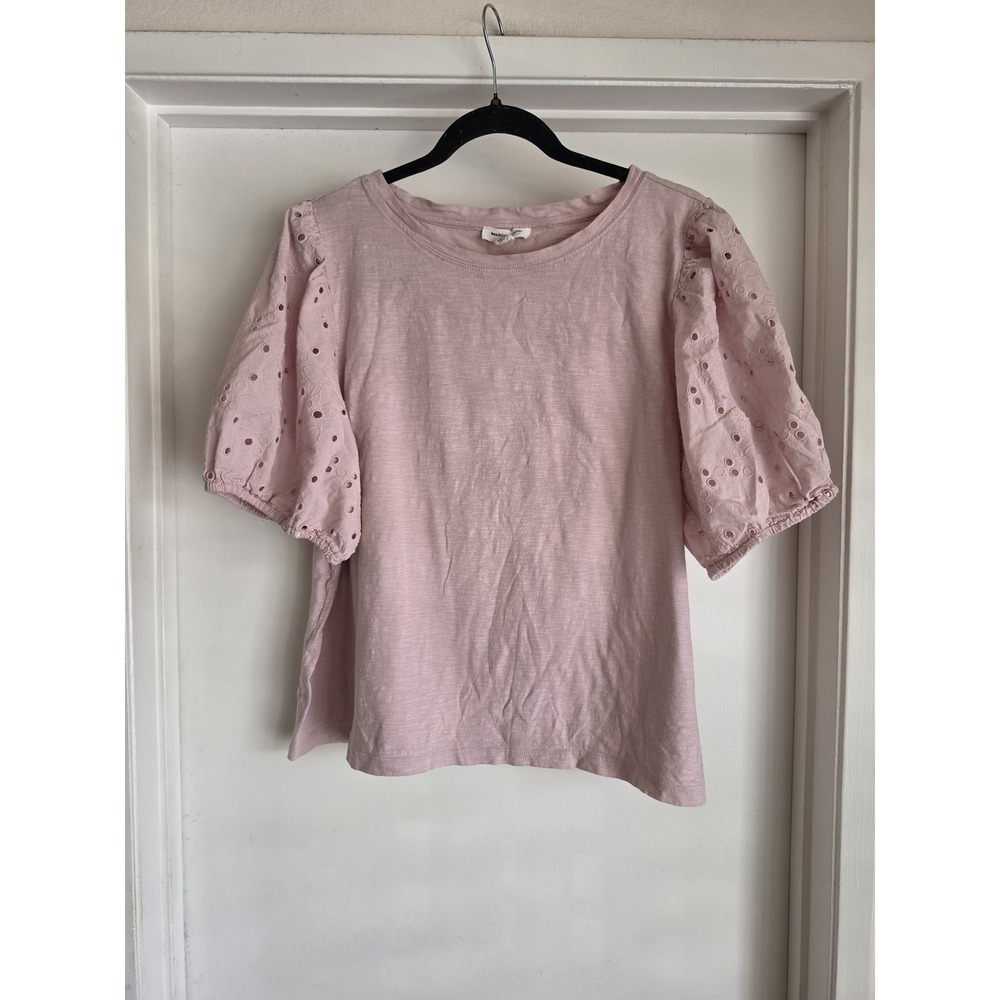 Beachlunchlounge Collection Top XL Pink Cotton Short Sleeve Round Neck Boho